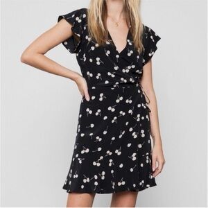 Rails Black Cherry-Print Wrap Mini Dress 100% Silk